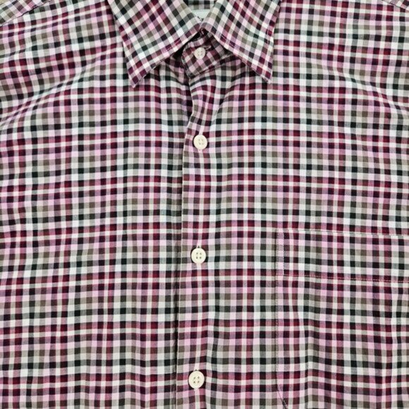 Peter Millar Dress Shirt White Pink Black Gray Plaid Long Sleeve Mens Size L - Picture 9 of 10